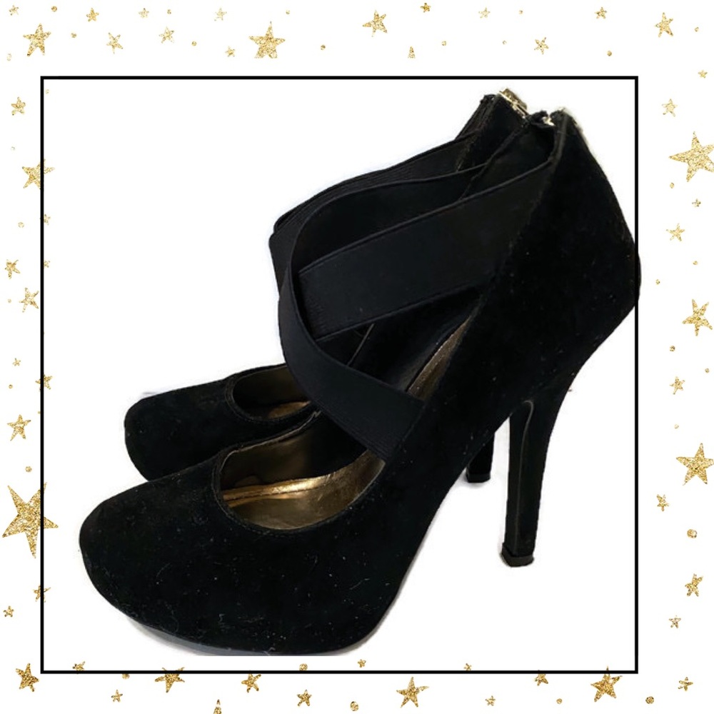 2/$22 Love Culture Black Suede Zipper Heels 7 - Picture 2 of 7